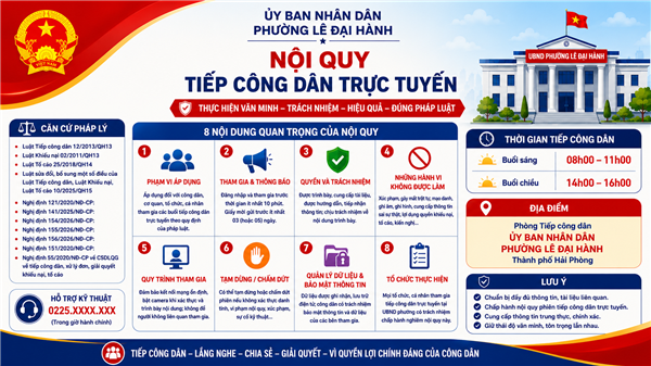 Quyết định ban hành Nội quy tiếp công dân trực tuyến của Ủy ban nhân dân phường Lê Đại Hành 