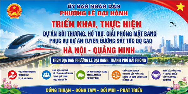 V/v triển khai, thực hiện Dự án bồi thường, hỗ trợ, giải phóng mặt bằng phục vụ Dự án tuyến đường sắt tốc độ cao Hà Nội - Quảng Ninh trên địa bàn phường Lê Đại Hành, thành phố Hải Phòng