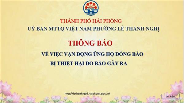 Thông báo của UB MTTQ Việt Nam Phường Lê Thanh Nghị về việc ủng hộ đồng bào bị thiệt hại do bão gây ra
