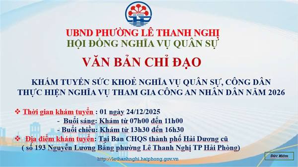 KHÁM TUYỂN SỨC KHỎE NGHĨA VỤ QUÂN SỰ, CÔNG DÂN THỰC HIỆN NGHĨA VỤ THAM GIA CÔNG AN NHÂN DÂN NĂM 2026