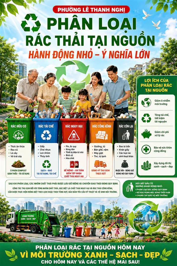 PHƯỜNG LÊ THANH NGHỊ TRIỂN KHAI PHÂN LOẠI RÁC THẢI TẠI NGUỒN – HÀNH ĐỘNG NHỎ, Ý NGHĨA LỚN