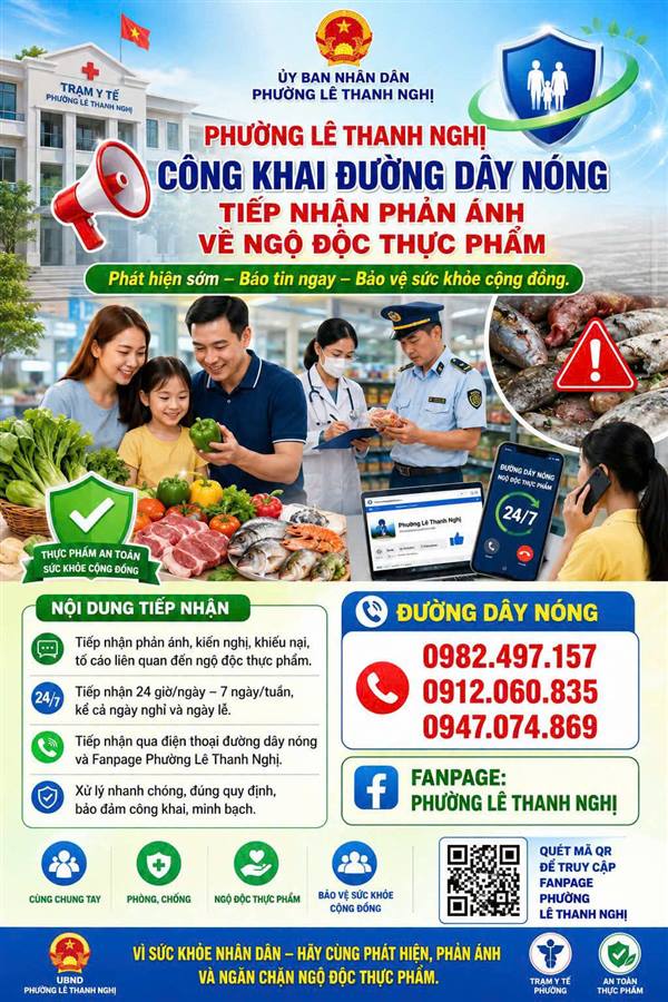 PHƯỜNG LÊ THANH NGHỊ CÔNG KHAI ĐƯỜNG DÂY NÓNG VỀ NGỘ ĐỘC THỰC PHẨM