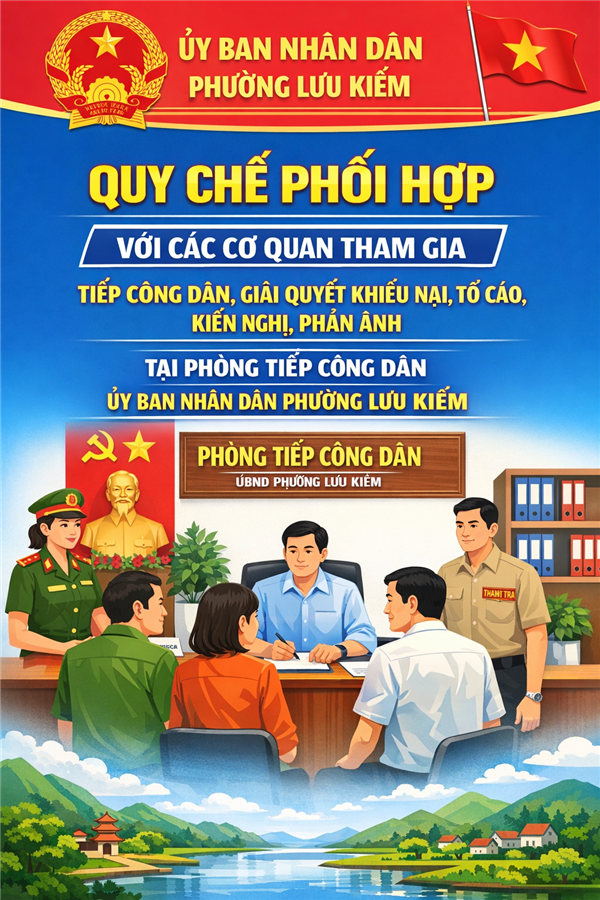 Quyết định ban hành Quy chế phối hợp với các cơ quan tham gia tiếp công dân, giải quyết khiếu nại, tố cáo, kiến nghị, phản ánh tại Phòng tiếp công dân Uỷ ban nhân dân phường Lưu Kiếm.