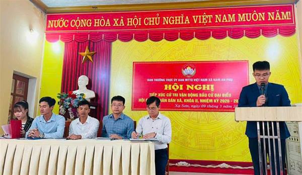 NAM AN PHỤ TỔ CHỨC HỘI NGHỊ TIẾP XÚC CỬ TRI VẬN ĐỘNG BẦU CỬ ĐẠI BIỂU HĐND XÃ NHIỆM KỲ 2026–2031