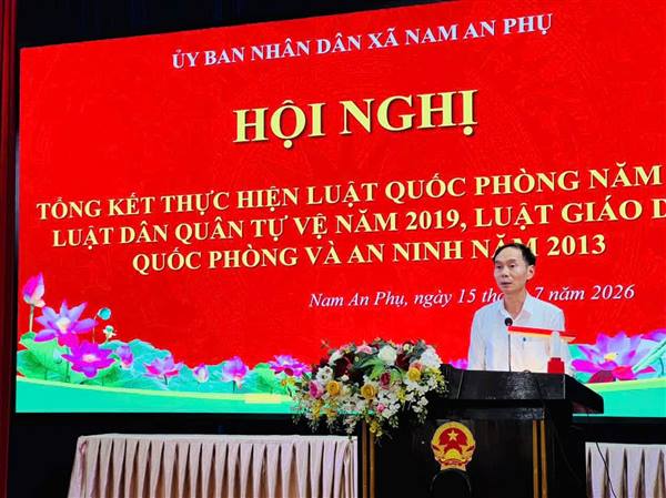 XÃ NAM AN PHỤ TỔ CHỨC HỘI NGHỊ TỔNG KẾT THỰC HIỆN LUẬT QUỐC PHÒNG NĂM 2018, LUẬT DÂN QUÂN TỰ VỆ NĂM 2019 VÀ LUẬT GIÁO DỤC QUỐC PHÒNG VÀ AN NINH NĂM 2013