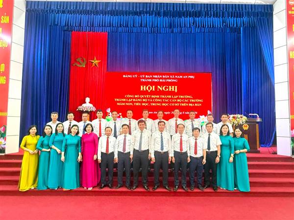 XÃ NAM AN PHỤ TỔ CHỨC HỘI NGHỊ CÔNG BỐ CÁC QUYẾT ĐỊNH THÀNH LẬP TRƯỜNG, THÀNH LẬP ĐẢNG BỘ VÀ CÔNG TÁC CÁN BỘ CÁC TRƯỜNG HỌC