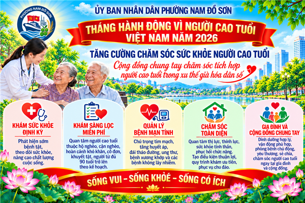 PHƯỜNG NAM ĐỒ SƠN TĂNG CƯỜNG CHĂM SÓC SỨC KHỎE NGƯỜI CAO TUỔI, HƯỞNG ỨNG THÁNG HÀNH ĐỘNG NĂM 2026