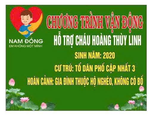 PHƯỜNG NAM ĐỒNG TỔ CHỨC CHƯƠNG TRÌNH VẬN ĐỘNG HỖ TRỢ CHÁU HOÀNG THÙY LINH