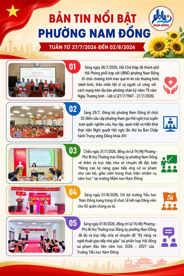 BẢN TIN NỔI BẬT PHƯỜNG NAM ĐỒNG (Tuần từ 27/7/2026 đến 02/8/2026)            