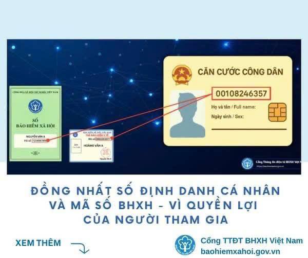 Thông tin về việc đồng nhất số định danh cá nhân và mã số bảo hiểm xã hội