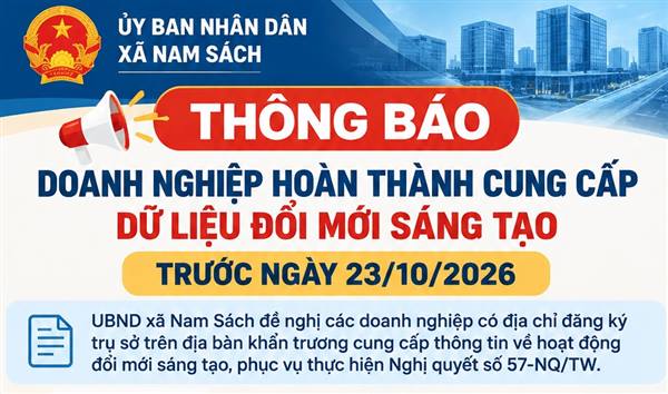 DOANH NGHIỆP HOÀN THÀNH CUNG CẤP DỮ LIỆU ĐỔI MỚI SÁNG TẠO TRƯỚC NGÀY 23/10
