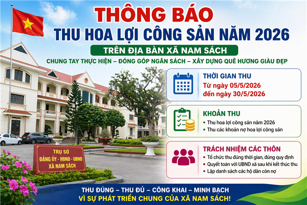 Nam Sách triển khai thu hoa lợi công sản năm 2026