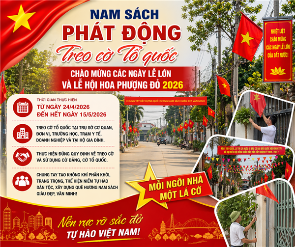 Nam Sách phát động treo cờ Tổ quốc chào mừng các ngày lễ lớn và Lễ hội Hoa Phượng Đỏ 2026