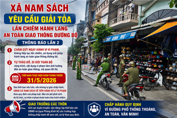 Xã Nam Sách tiếp tục yêu cầu giải tỏa các trường hợp lấn chiếm hành lang an toàn giao thông đường bộ