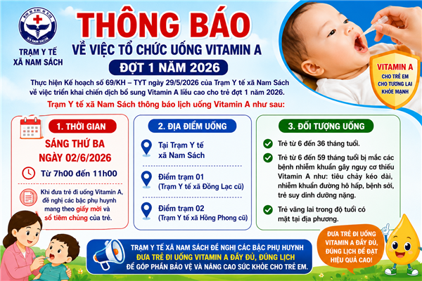 Thông báo về việc tổ chức uống Vitamin A đợt 1 năm 2026