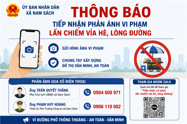 Nam Sách tiếp nhận phản ánh vi phạm lấn chiếm vỉa hè, lòng đường qua hình ảnh do người dân cung cấp