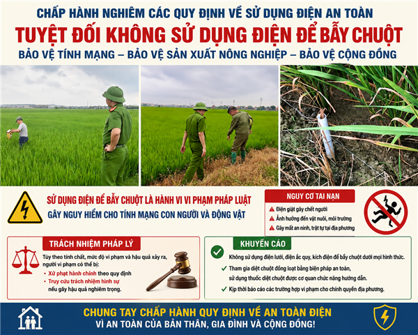 Cảnh báo nguy cơ tai nạn từ việc sử dụng điện để bẫy chuột trong sản xuất nông nghiệp