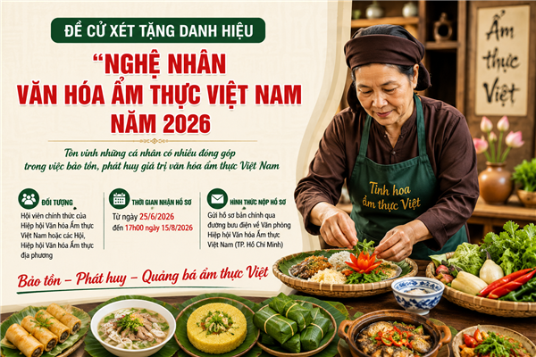 Đề cử xét tặng danh hiệu "Nghệ nhân Văn hóa Ẩm thực Việt Nam" năm 2026