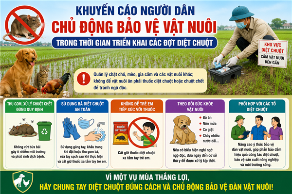 Khuyến cáo người dân chủ động bảo vệ vật nuôi trong thời gian triển khai các đợt diệt chuột