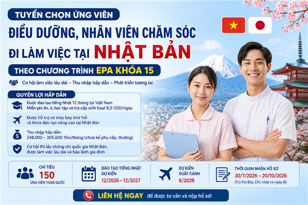 THÔNG BÁO Tuyển chọn thực tập sinh nữ đi thực tập kỹ thuật tại Nhật Bản
Đợt II năm 2026
