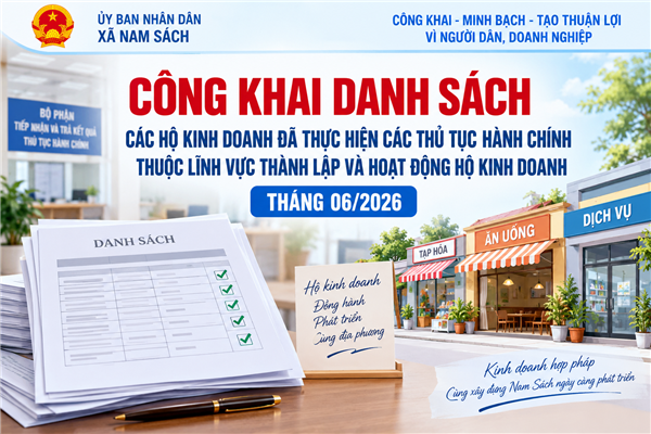 Danh sách các hộ kinh doanh đã thực hiện các thủ tục hành chính thuộc lĩnh vực thành lập và hoạt động hộ kinh doanh tháng 06/2026