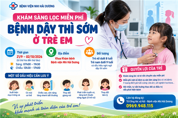 Nam Sách thông tin chương trình khám sàng lọc miễn phí bệnh dậy thì sớm ở trẻ em