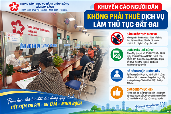 Trung tâm Phục vụ hành chính công xã Nam Sách khuyến cáo người dân: Không cần thuê “cò” khi làm thủ tục đất đai