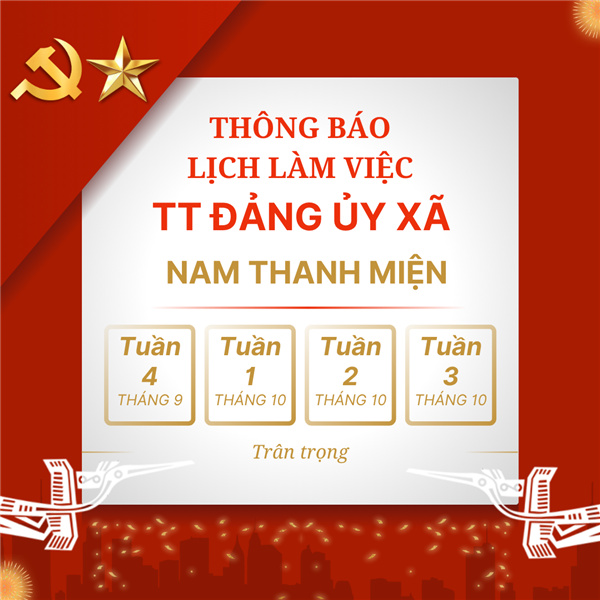 Lịch làm việc của Thường trực Đảng ủy xã tuần 41 từ ngày 06/10/2025