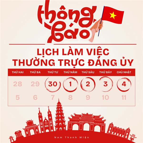 Lịch làm việc thường trực Đảng ủy tuần 36 năm 2025