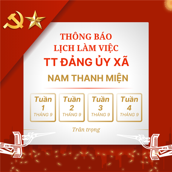 Lịch làm việc của Thường trực Đảng ủy xã tuần 39 từ ngày 22/09/2025