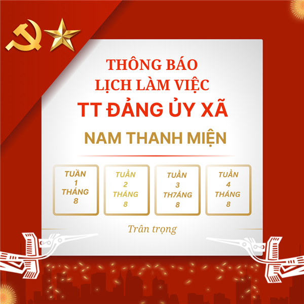 THÔNG BÁO LỊCH LÀM VIỆC CỦA THƯỜNG TRỰC ĐẢNG ỦY XÃ TUẦN 34 NĂM 2026