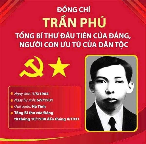  KỶ NIỆM 122 NGÀY SINH TỔNG BÍ THƯ TRẦN PHÚ (01/5/1904 - 01/5/2026): Tổng Bí thư đầu tiên của Đảng, người con ưu tú của dân tộc. 