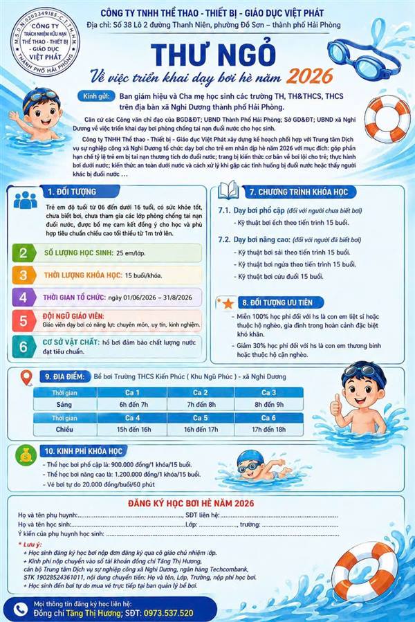 🏊‍♂️🌞 XÃ NGHI DƯƠNG ĐẨY MẠNH PHỔ CẬP BƠI CHO TRẺ EM HÈ 2026 