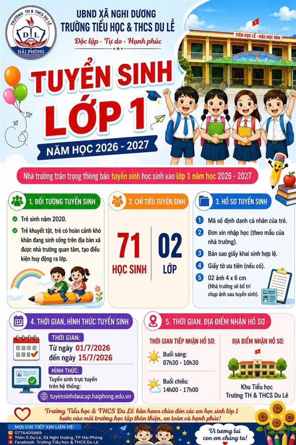 THÔNG BÁO TUYỂN SINH LỚP 1 NĂM HỌC 2026 - 2027 📚🎒