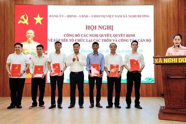 🏛️ ĐẢNG ỦY - HĐND - UBND - ỦY BAN MTTQ VIỆT NAM XÃ NGHI DƯƠNG TỔ CHỨC HỘI NGHỊ CÔNG BỐ CÁC NGHỊ QUYẾT, QUYẾT ĐỊNH VỀ SẮP XẾP, TỔ CHỨC LẠI CÁC THÔN VÀ CÔNG TÁC CÁN BỘ