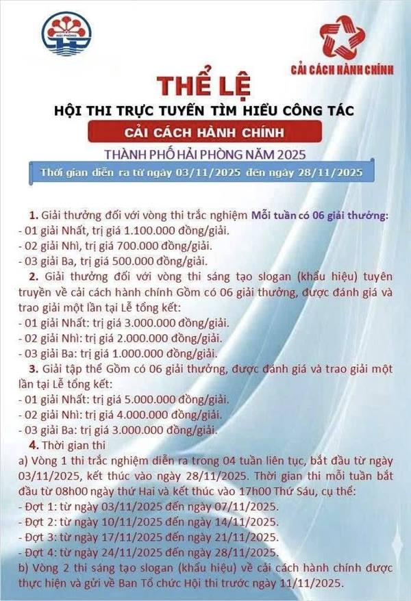CUỘC THI TRỰC TUYẾN TÌM HIỂU CÔNG TÁC CẢI CÁCH HÀNH CHÍNH THÀNH PHỐ HẢI PHÒNG NĂM 2025