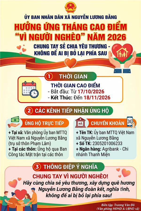 HƯỞNG ỨNG THÁNG CAO ĐIỂM “VÌ NGƯỜI NGHÈO” NĂM 2026: CHUNG TAY SẺ CHIA YÊU THƯƠNG - KHÔNG ĐỂ AI BỊ BỎ LẠI PHÍA SAU