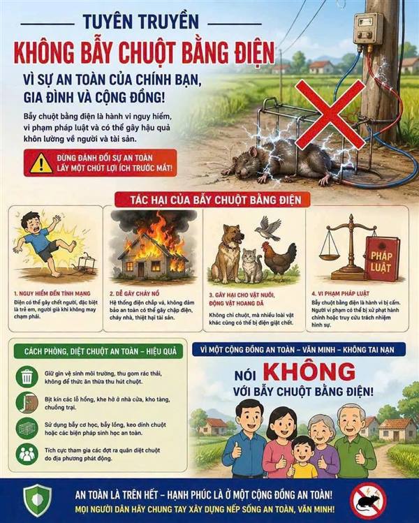 TUYÊN TRUYỀN Không bẫy chuột bằng điện vì sự an toàn của chính bạn, gia đình và cộng đồng!