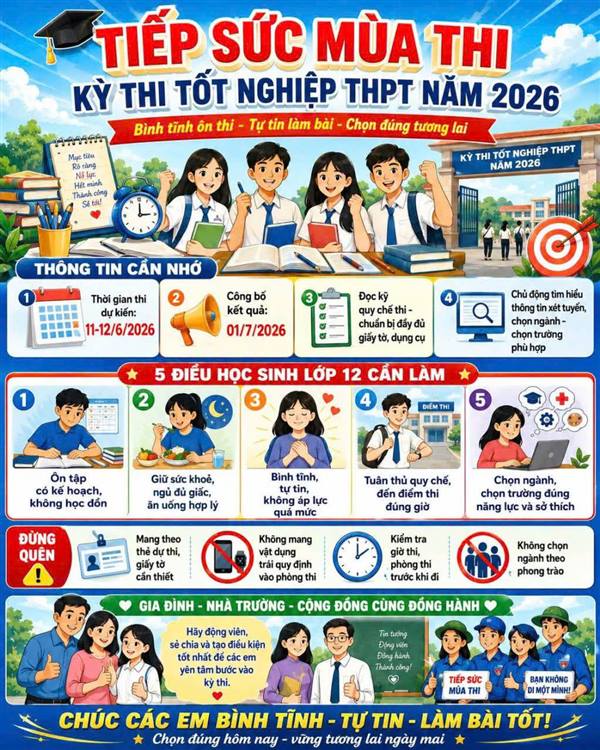 KỲ THI TỐT NGHIỆP THPT ĐÃ ĐẾN! CÁC BẠN HỌC SINH LỚP 12 HÃY TỰ TIN BƯỚC QUA CÁNH CỬA QUAN TRỌNG CỦA TUỔI TRẺ!