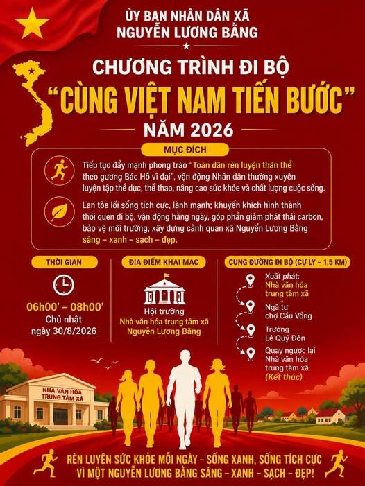 XÃ NGUYỄN LƯƠNG BẰNG TỔ CHỨC CHƯƠNG TRÌNH ĐI BỘ” CÙNG VIỆT NAM TIẾN BƯỚC” NĂM 2026