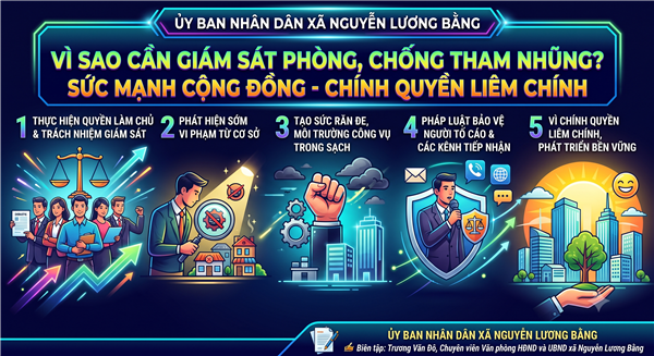 VÌ SAO NGƯỜI DÂN CẦN THAM GIA GIÁM SÁT PHÒNG, CHỐNG THAM NHŨNG? SỨC MẠNH TỪ CỘNG ĐỒNG VÀ TRÁCH NHIỆM KIẾN TẠO CHÍNH QUYỀN LIÊM CHÍNH TẠI XÃ NGUYỄN LƯƠNG BẰNG