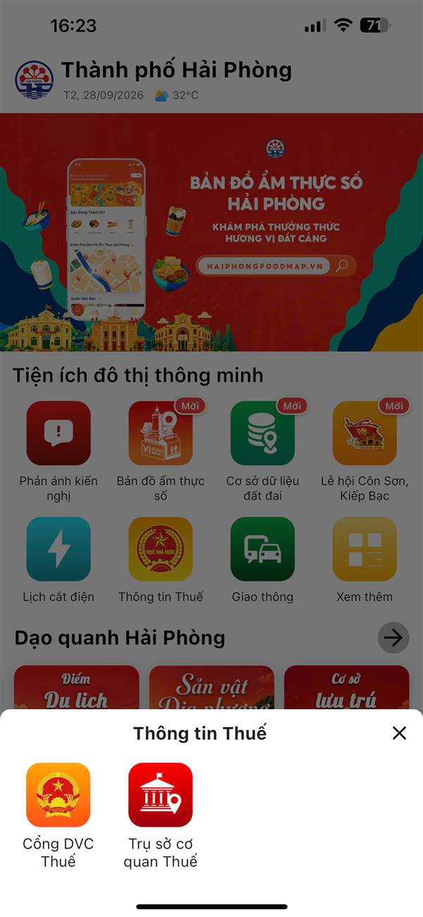 Ứng dụng Smart Hải Phòng tích hợp Cổng dịch vụ công thuế