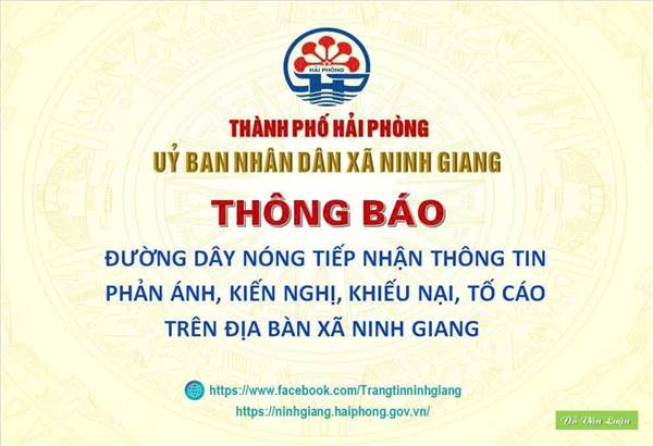 Thông báo đường dây nóng tiếp nhận thông tin phản ánh, kiến nghị, khiếu nại, tố cáo trên địa bàn xã Ninh Giang