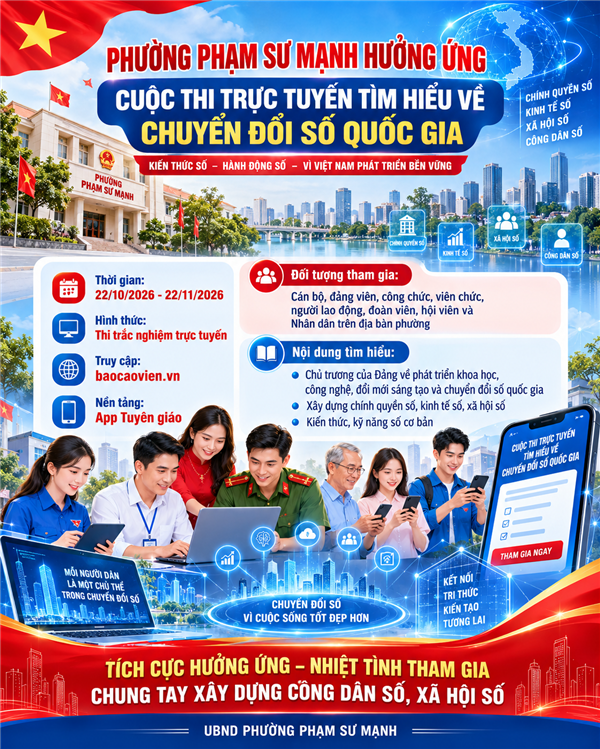 Phường Phạm Sư Mạnh hưởng ứng Cuộc thi trực tuyến tìm hiểu về chuyển đổi số quốc gia năm 2026