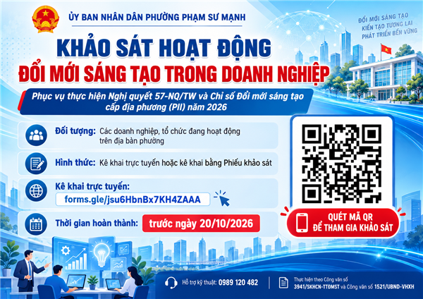Phường Phạm Sư Mạnh triển khai khảo sát hoạt động đổi mới sáng tạo trong doanh nghiệp năm 2026