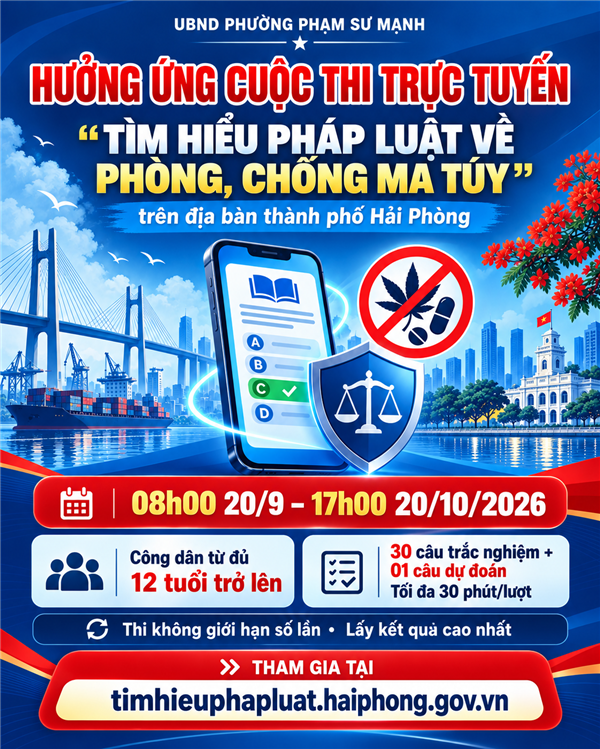 UBND phường Phạm Sư Mạnh triển khai Cuộc thi trực tuyến “Tìm hiểu pháp luật về phòng, chống ma túy” trên địa bàn thành phố Hải Phòng