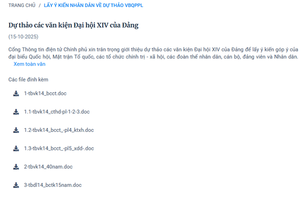 Dự thảo các văn kiện Đại hội XIV của Đảng