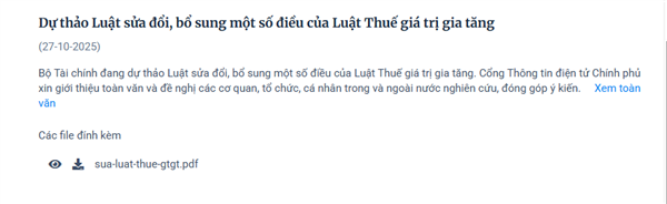 Dự thảo Luật sửa đổi, bổ sung một số điều của Luật Thuế giá trị gia tăng