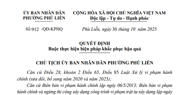 Quyết định Buộc thực hiện biện pháp khắc phục hậu quả (Đỗ Thị Ninh)