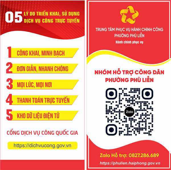 Tờ rơi tuyên truyền Dịch vụ công trực tuyến phường Phù Liễn
